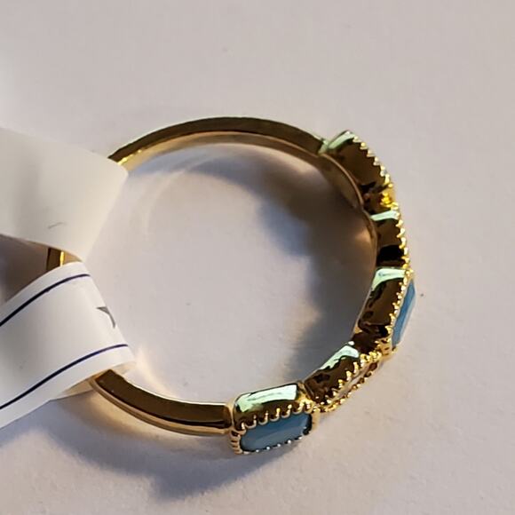 Anthropologie Turquoise square and oval gemstone ring Gold over Brass Size 7 NWT - Picture 6 of 10